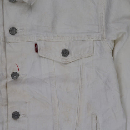 Levi's White Denim Jacket Size Small 100% Cotton Collared Style