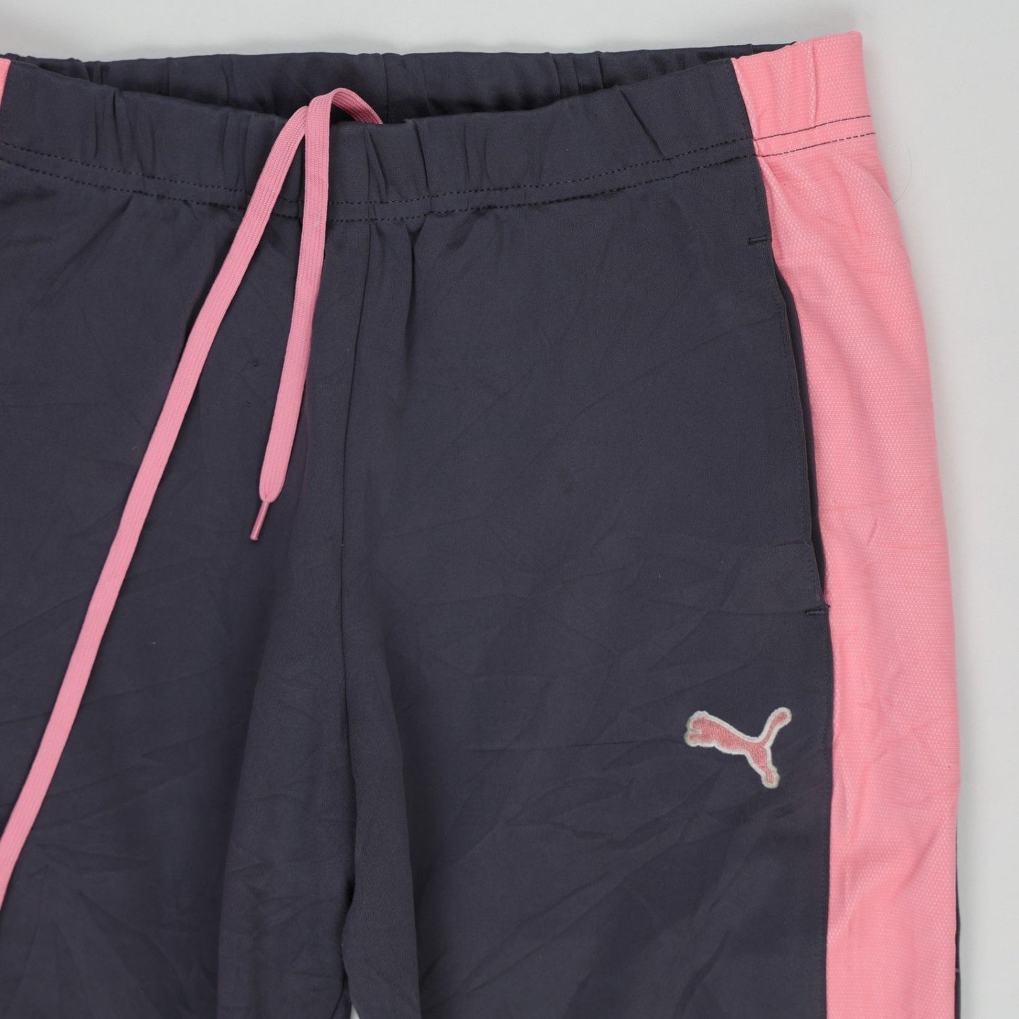 PUMA Vintage Navy Pink Track Pants Large Polyester Blend 79cm Inseam