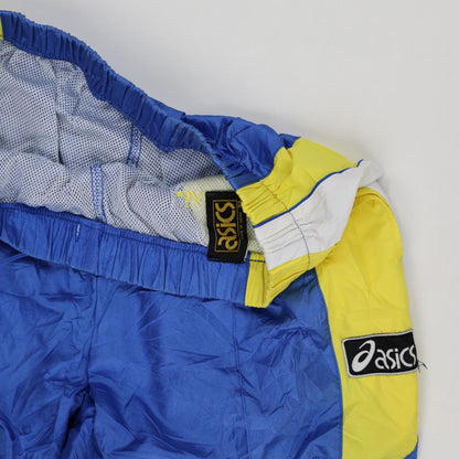 ASICS Shirano Vintage Track Pants Blue Yellow Mens Size M Nylon 74cm Inseam 36cm Waist