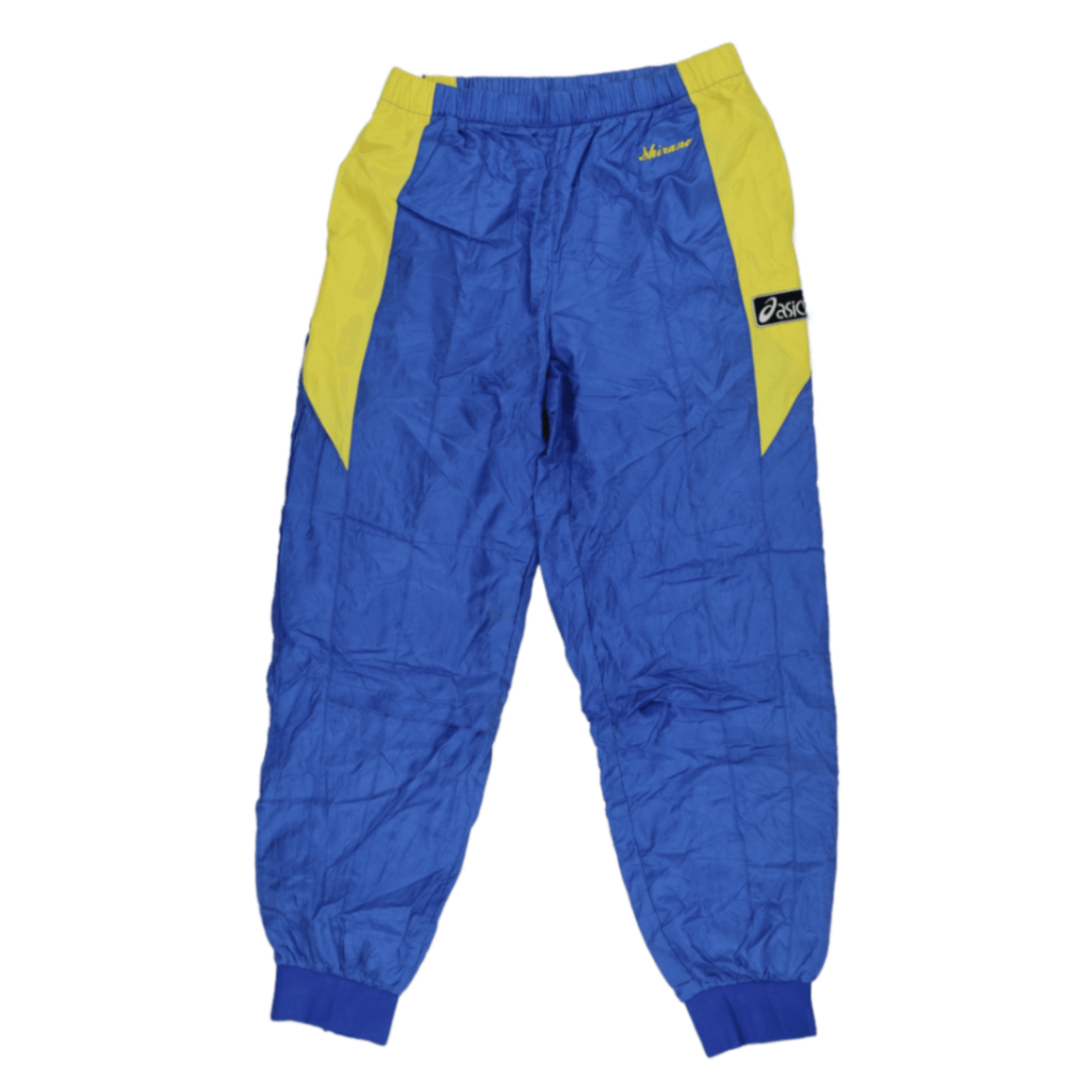 ASICS Shirano Vintage Track Pants Blue Yellow Mens Size M Nylon 74cm Inseam 36cm Waist