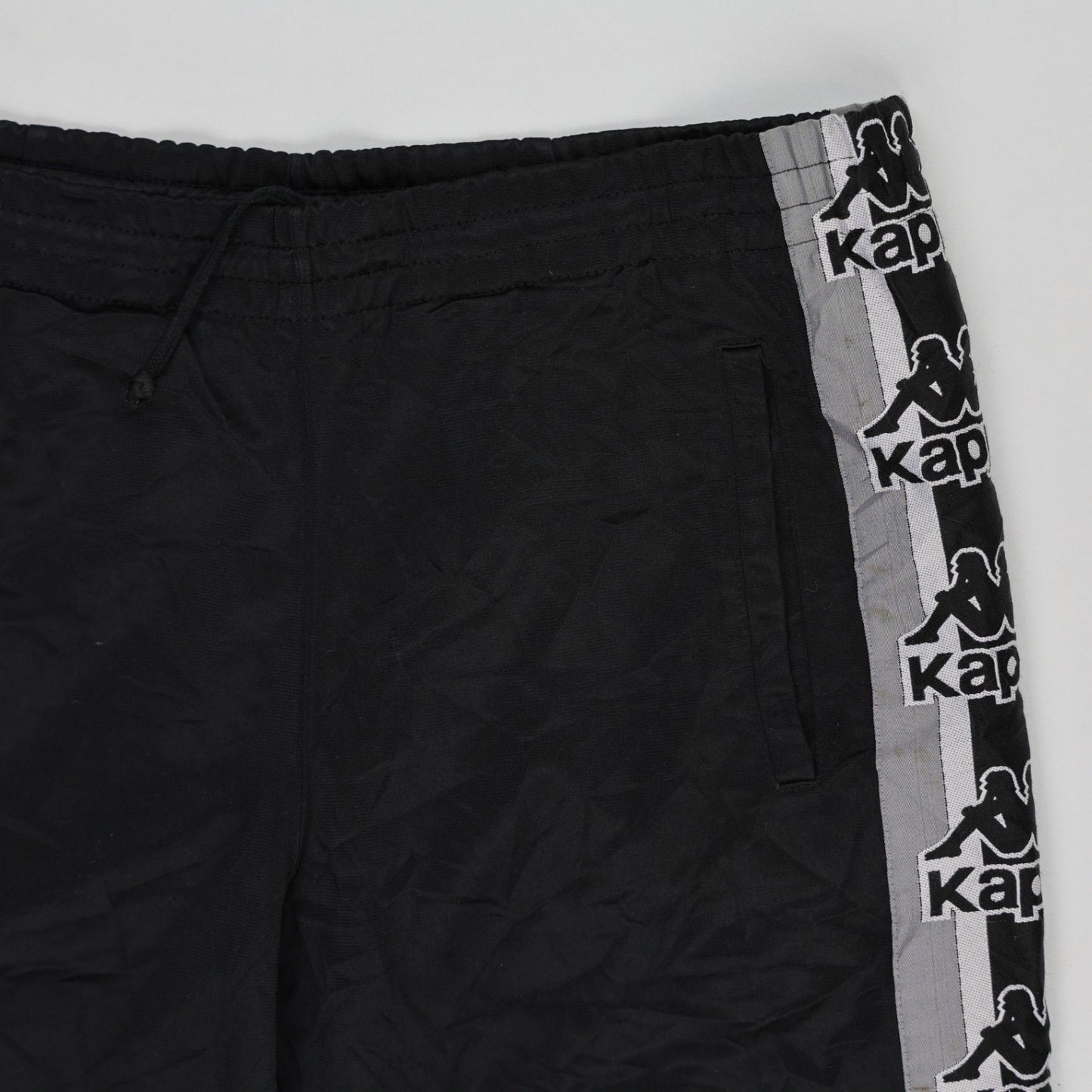 Kappa Vintage Black Grey Logo Tape Track Pants Size L Polyester