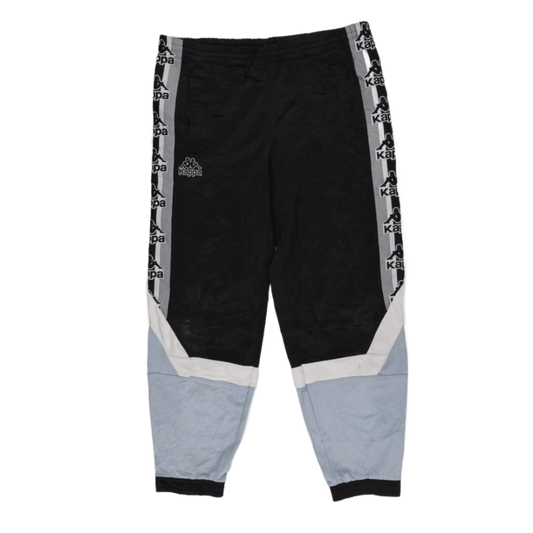 Kappa Vintage Black Grey Logo Tape Track Pants Size L Polyester