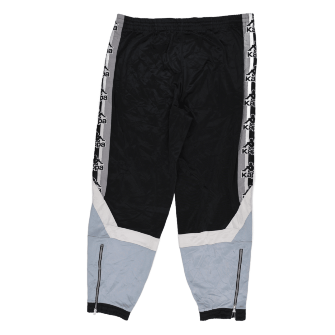 Kappa Vintage Black Grey Logo Tape Track Pants Size L Polyester