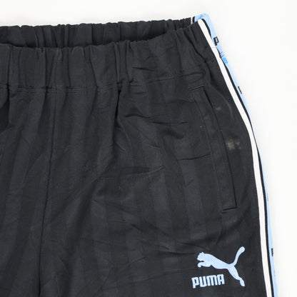 PUMA Vintage Black Track Pants Lightweight Polyester Size L with Blue Side Stripe