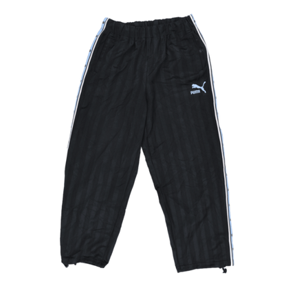 PUMA Vintage Black Track Pants Lightweight Polyester Size L with Blue Side Stripe