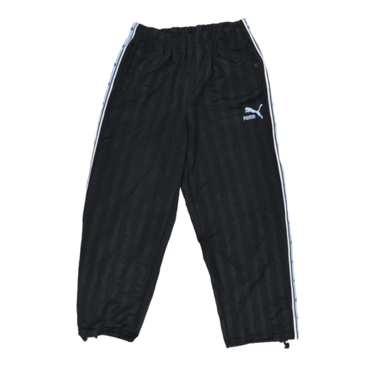 PUMA Vintage Black Track Pants Lightweight Polyester Size L with Blue Side Stripe