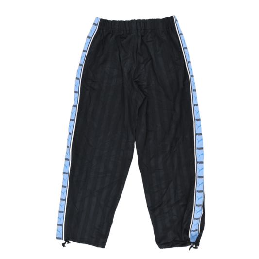 PUMA Vintage Black Track Pants Lightweight Polyester Size L with Blue Side Stripe