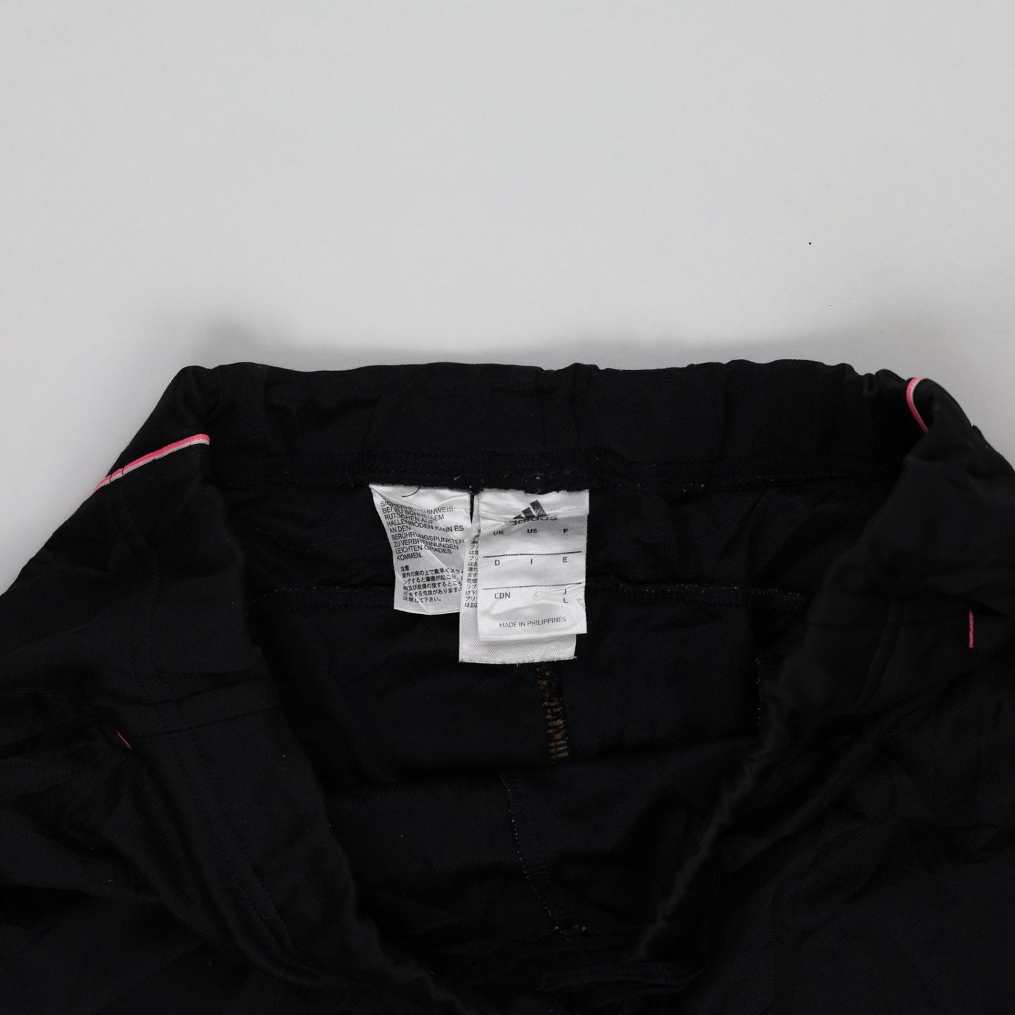 Adidas Vintage Black Pink Logo Track Pants Womens Size L Polyester 77cm Inseam