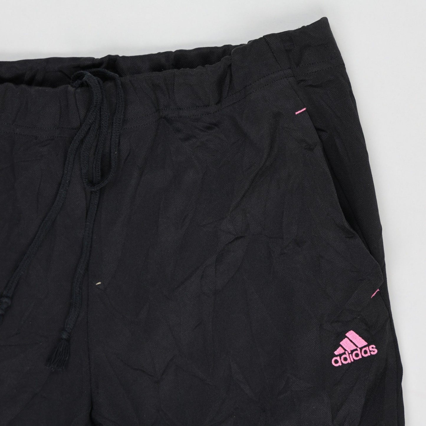 Adidas Vintage Black Pink Logo Track Pants Womens Size L Polyester 77cm Inseam