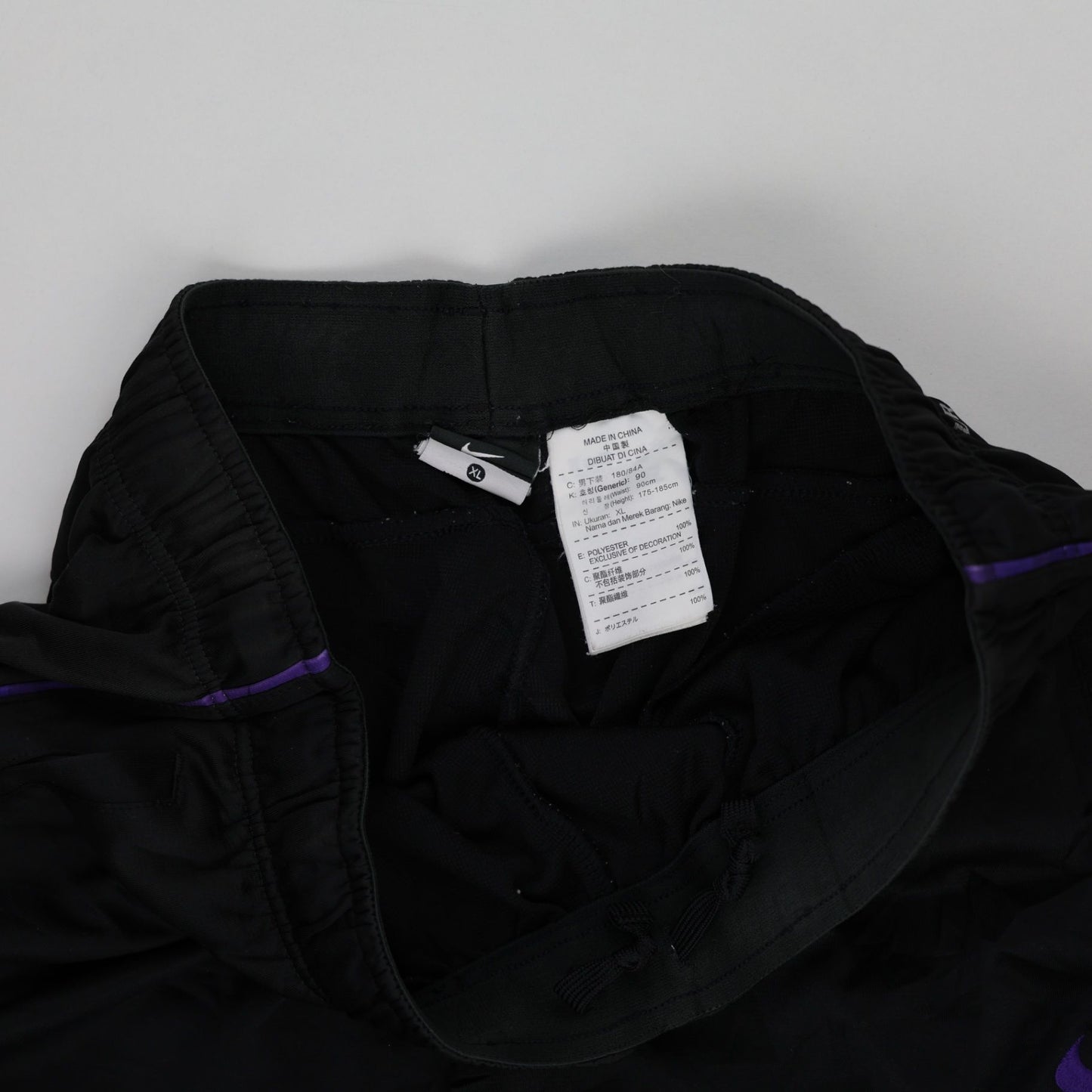 Nike Black Track Pants Men Size M Polyester Vintage 77cm Inseam Purple Swoosh