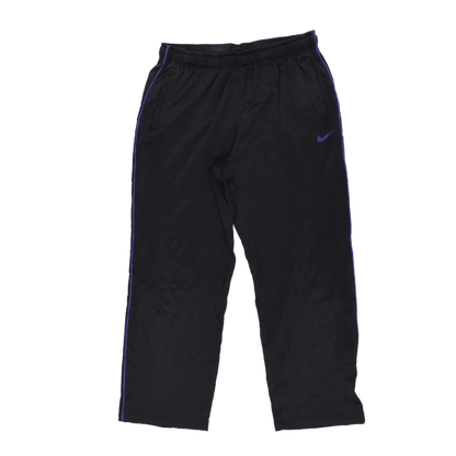 Nike Black Track Pants Men Size M Polyester Vintage 77cm Inseam Purple Swoosh