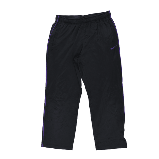 Nike Black Track Pants Men Size M Polyester Vintage 77cm Inseam Purple Swoosh