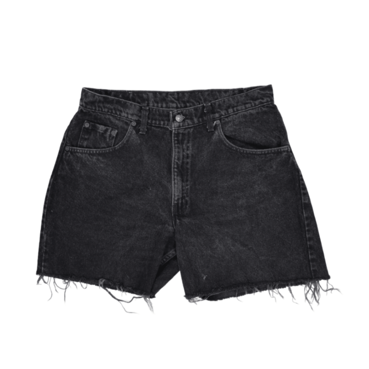 Levi's 560 Black Denim High Waist Raw Hem Cut-Off Shorts W33 Cotton Vintage