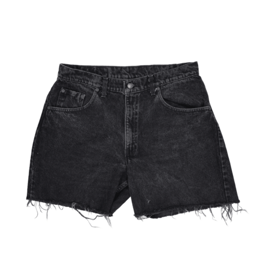 Levi's 560 Black Denim High Waist Raw Hem Cut-Off Shorts W33 Cotton Vintage