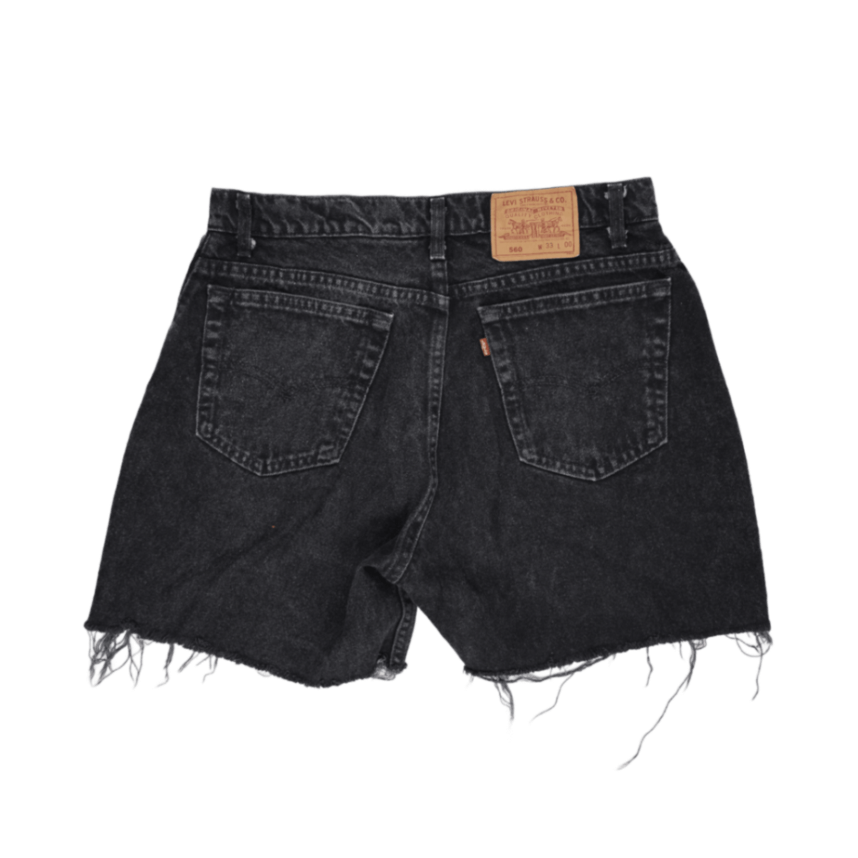Levi's 560 Black Denim High Waist Raw Hem Cut-Off Shorts W33 Cotton Vintage