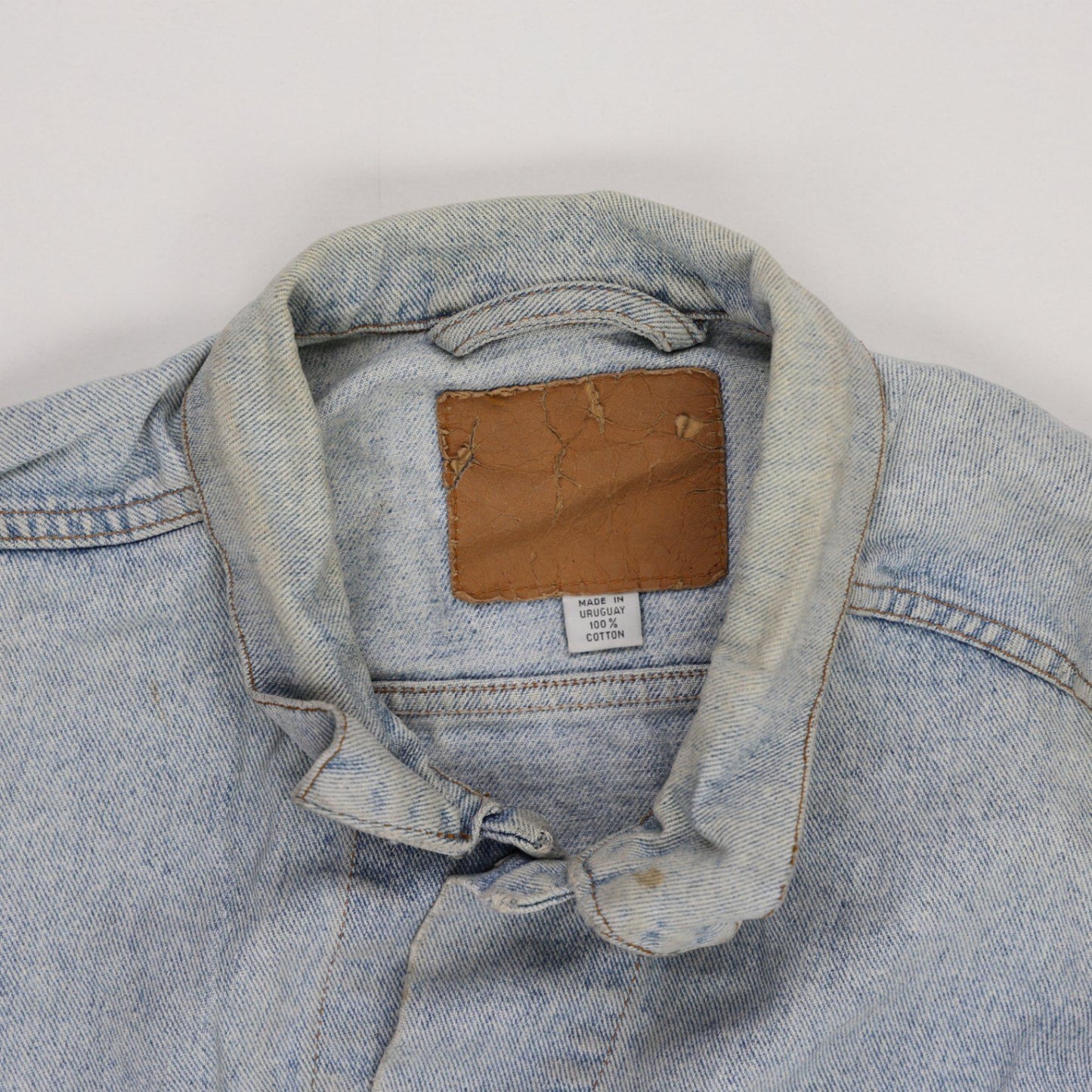 Vintage Light Blue Denim Jacket Men Large 100% Cotton Collared