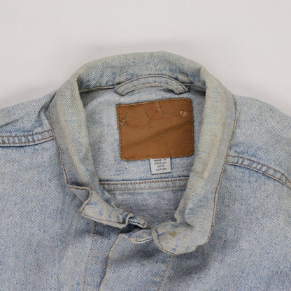 Vintage Light Blue Denim Jacket Men Large 100% Cotton Collared