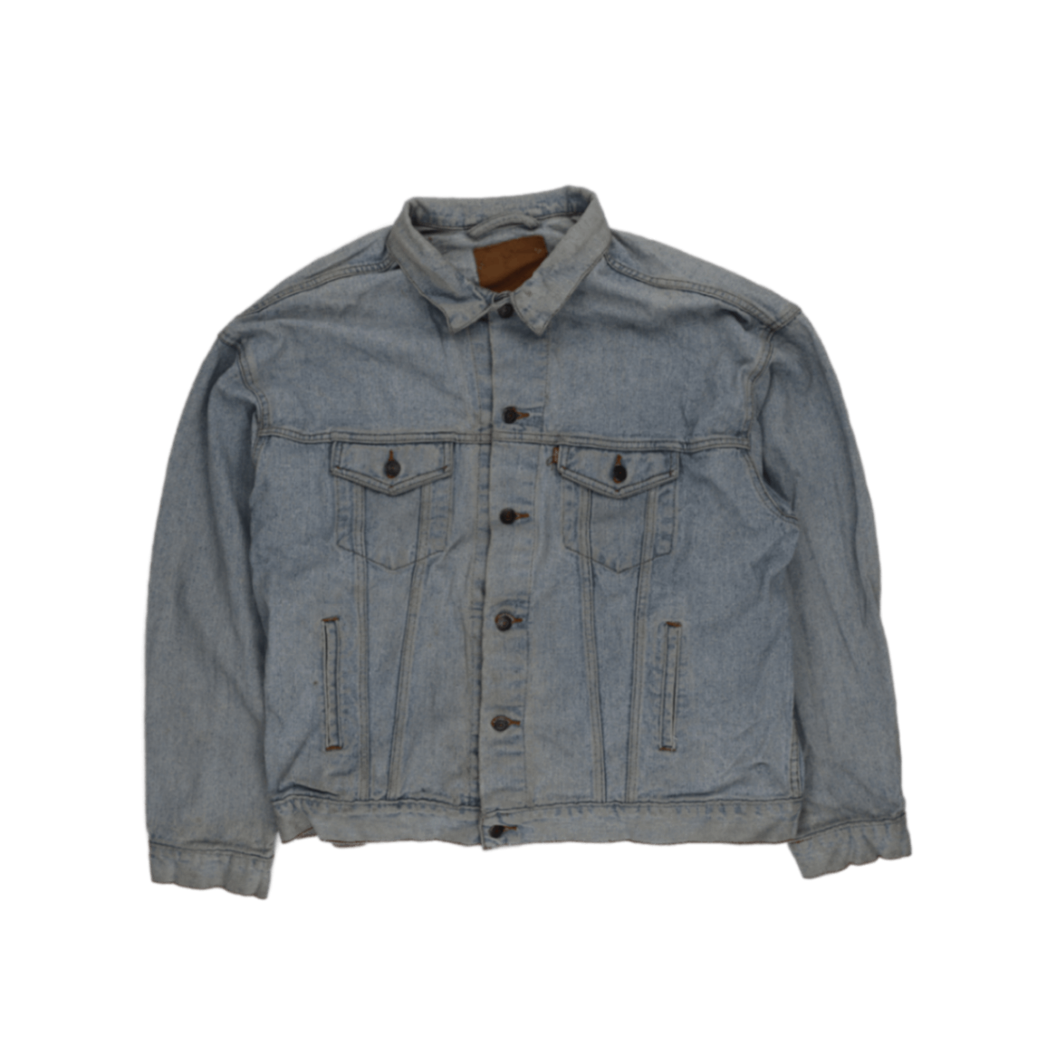 Vintage Light Blue Denim Jacket Men Large 100% Cotton Collared