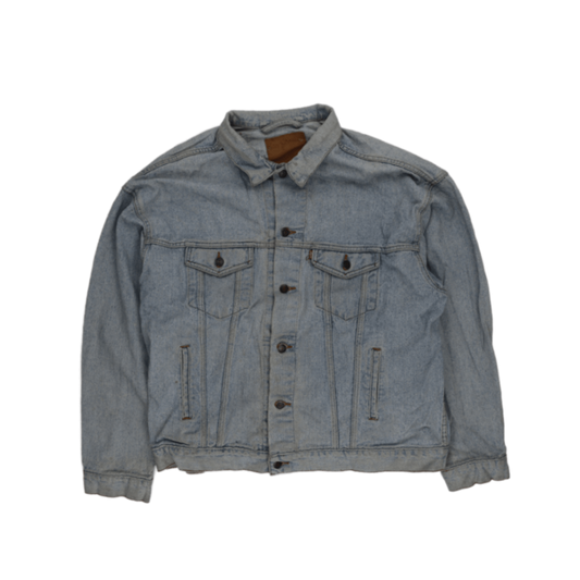 Vintage Light Blue Denim Jacket Men Large 100% Cotton Collared