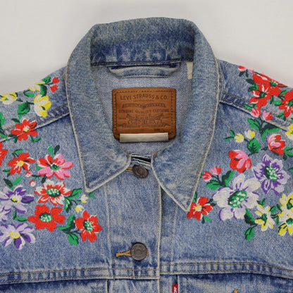 Levi's Vintage Floral Embroidered Denim Jacket Blue Medium Cotton Denim