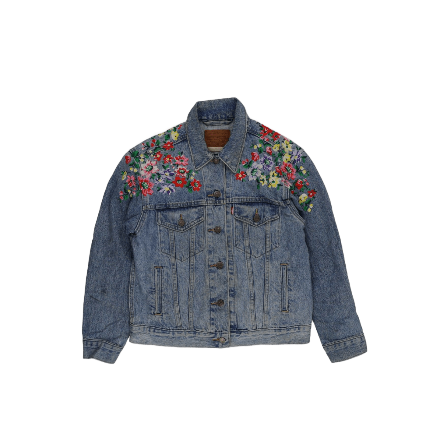 Levi's Vintage Floral Embroidered Denim Jacket Blue Medium Cotton Denim