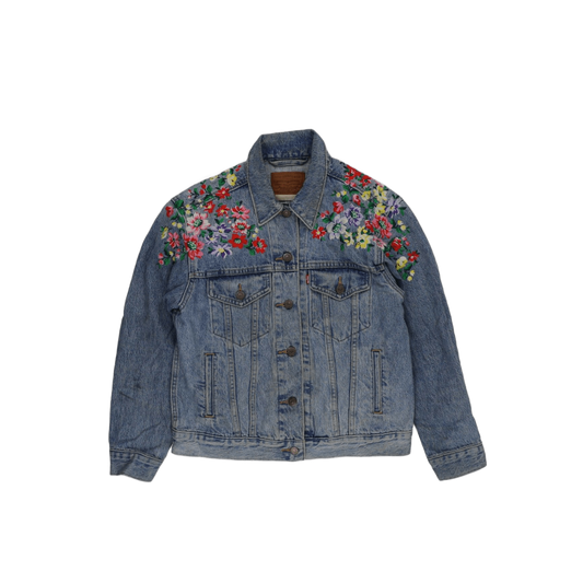 Levi's Vintage Floral Embroidered Denim Jacket Blue Medium Cotton Denim