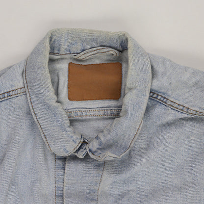 Vintage Light Wash Denim Jacket Unisex Large Stone Blue Cotton
