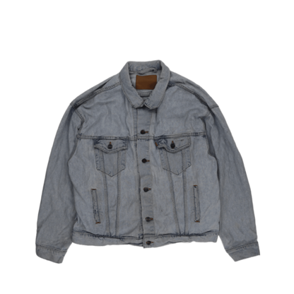 Vintage Light Wash Denim Jacket Unisex Large Stone Blue Cotton