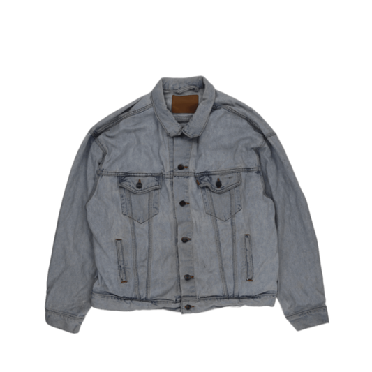 Vintage Light Wash Denim Jacket Unisex Large Stone Blue Cotton