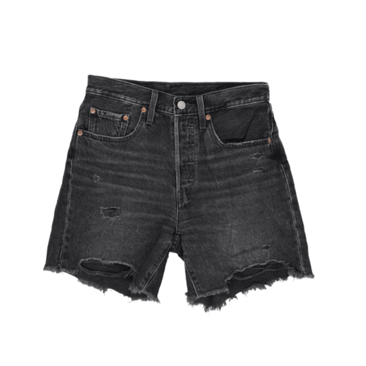 Levi's 501 Waterless High-Rise Distressed Black Denim Shorts W31 100% Cotton Vintage