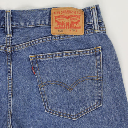 Levi's 505 Vintage Blue Denim Shorts W34 L Cotton Pre-loved