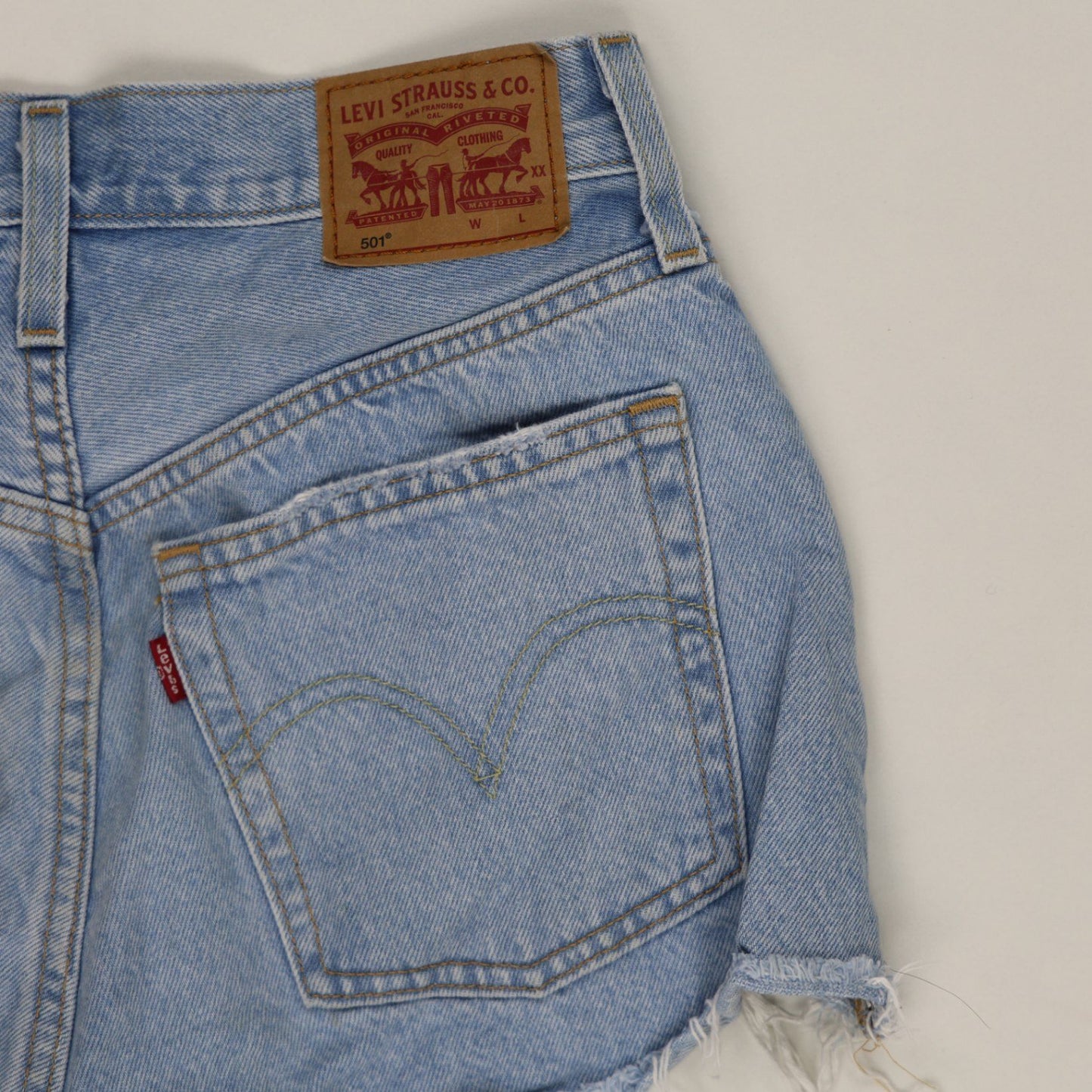 Levi's 501 Vintage Distressed High Waisted Denim Shorts Light Blue W31 Cotton