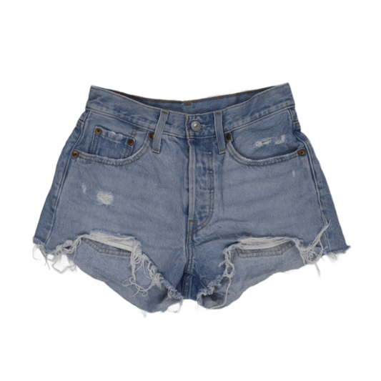 Levi's 501 Vintage Distressed High Waisted Denim Shorts Light Blue W31 Cotton