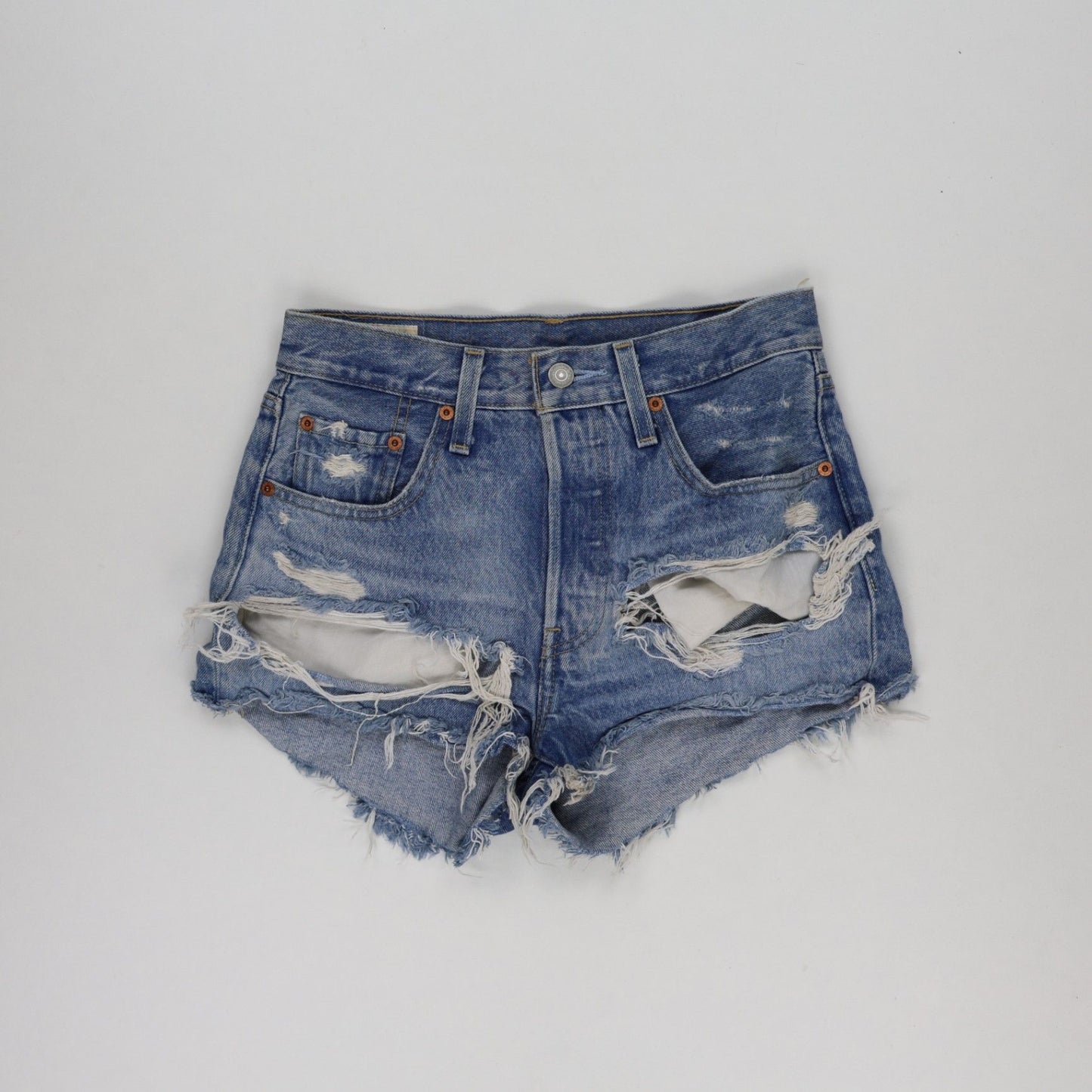 Levi's 501 Vintage Blue Distressed Denim Shorts W28 28in Cotton