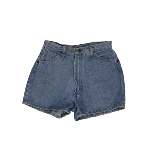 Wrangler Women's Vintage High Waist Blue Denim Shorts Size 30 100% Cotton 6 Inch Inseam