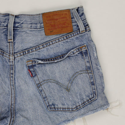 Levi's 501 High Waist Distressed Denim Shorts Light Blue W28 Cotton Vintage
