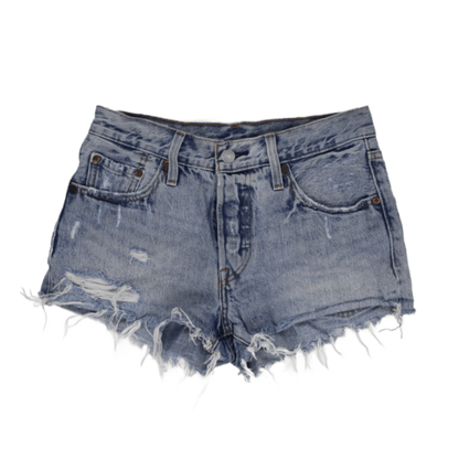 Levi's 501 High Waist Distressed Denim Shorts Light Blue W28 Cotton Vintage