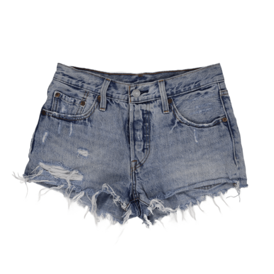 Levi's 501 High Waist Distressed Denim Shorts Light Blue W28 Cotton Vintage