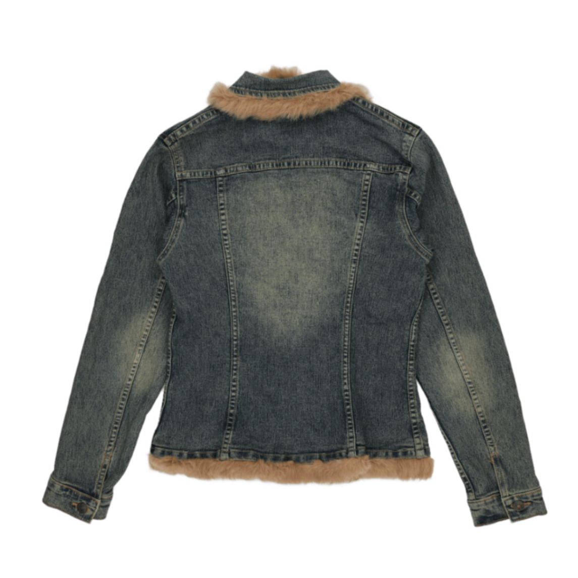 Jet-7 Paris Women's Vintage Blue Denim Jacket Size 36 UK 8 98 Cotton 2 Elastane Faux Fur Trim Collared