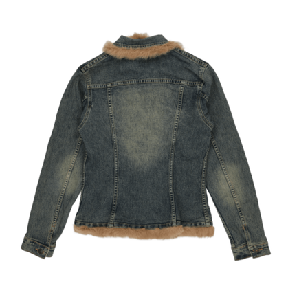 Jet-7 Paris Women's Vintage Blue Denim Jacket Size 36 UK 8 98 Cotton 2 Elastane Faux Fur Trim Collared