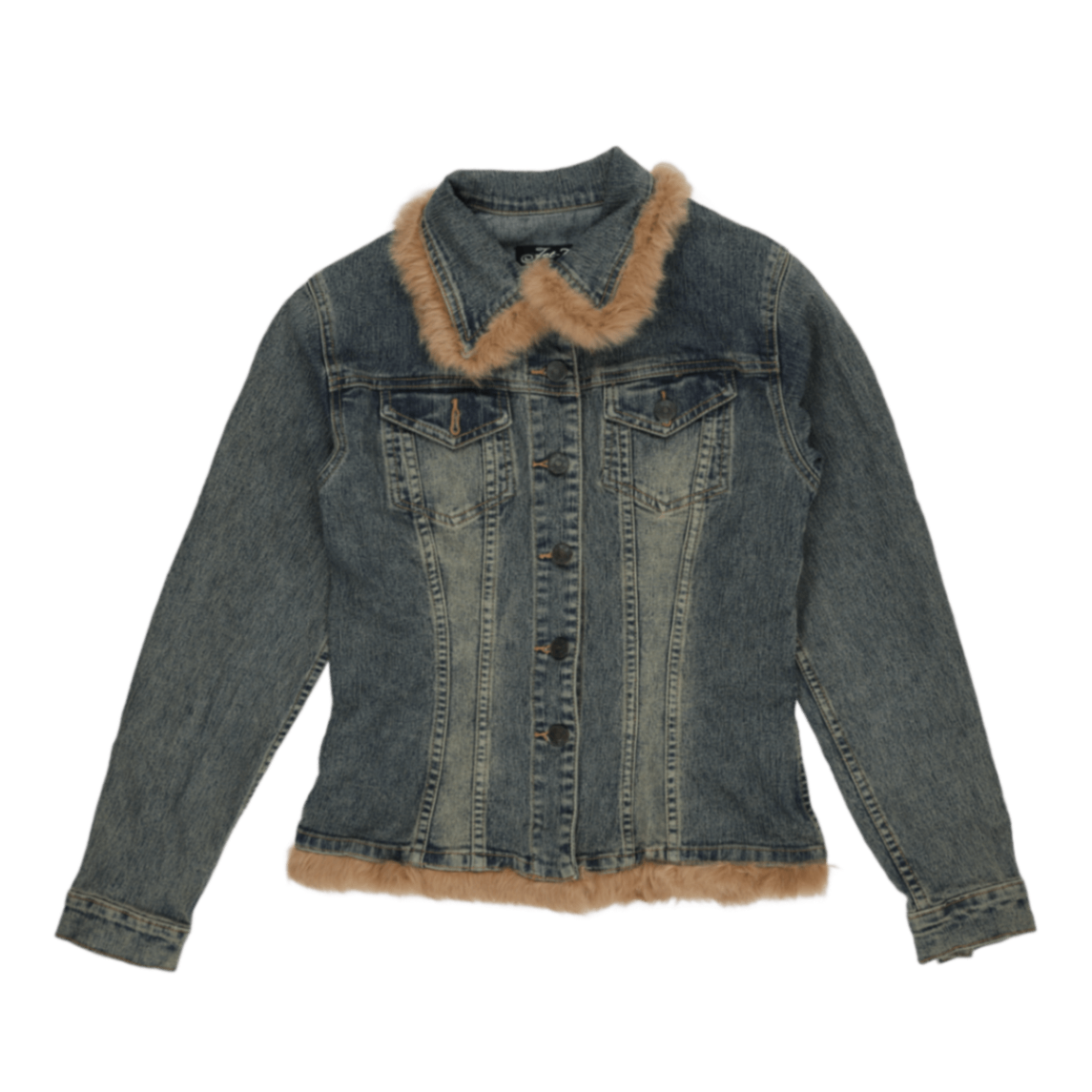 Jet-7 Paris Women's Vintage Blue Denim Jacket Size 36 UK 8 98 Cotton 2 Elastane Faux Fur Trim Collared
