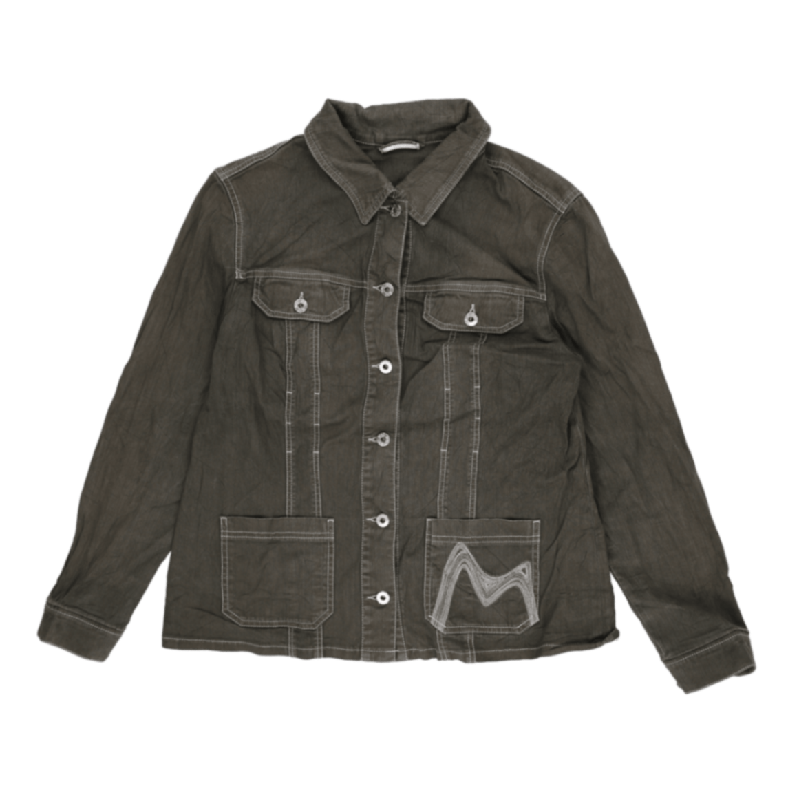 MAC Olive Green Vintage Denim Jacket Size M Cotton Blend Collared