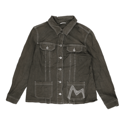 MAC Olive Green Vintage Denim Jacket Size M Cotton Blend Collared