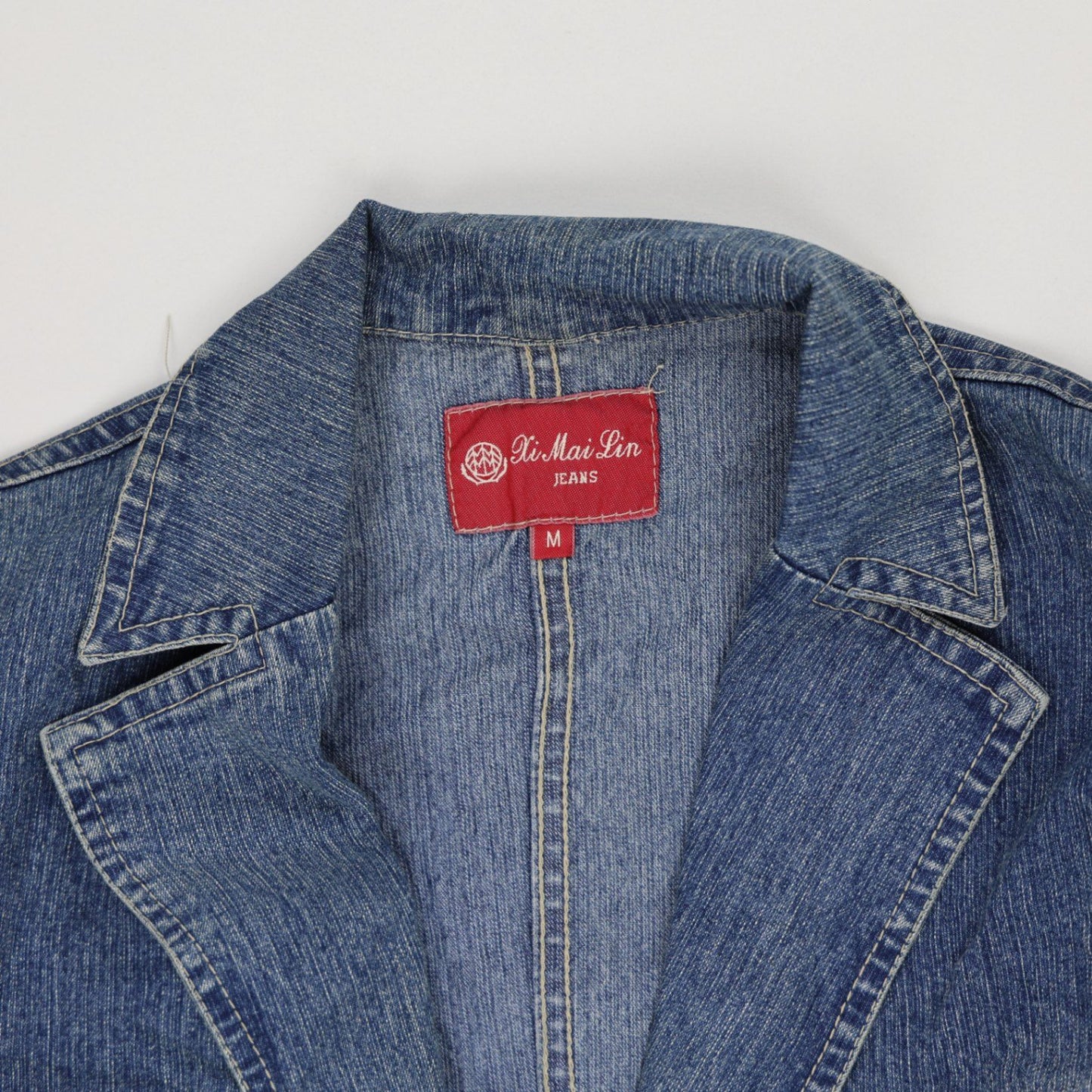 Xi Mai Lin Medium Denim Blazer Jacket Blue 80 Cotton 17 Polyester 3 Elastane Notch Lapel