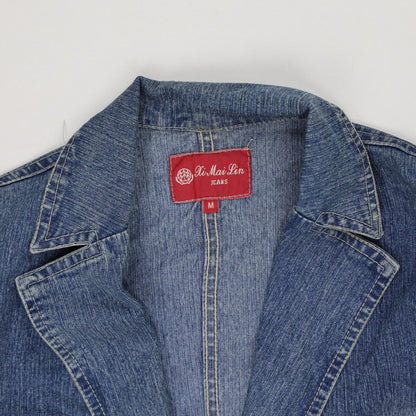 Xi Mai Lin Medium Denim Blazer Jacket Blue 80 Cotton 17 Polyester 3 Elastane Notch Lapel
