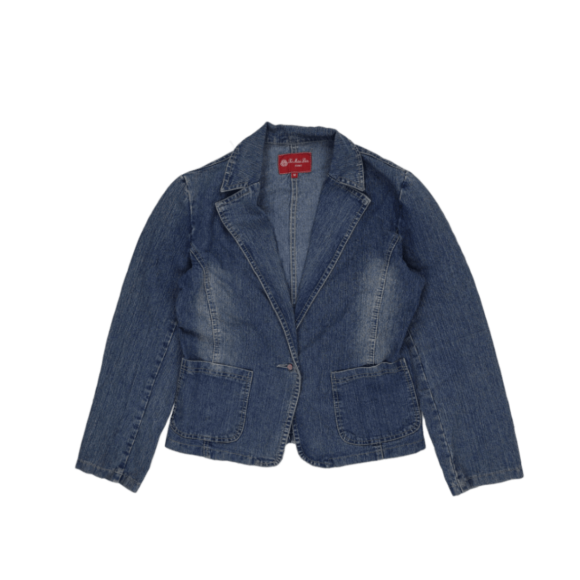 Xi Mai Lin Medium Denim Blazer Jacket Blue 80 Cotton 17 Polyester 3 Elastane Notch Lapel