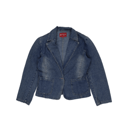 Xi Mai Lin Medium Denim Blazer Jacket Blue 80 Cotton 17 Polyester 3 Elastane Notch Lapel