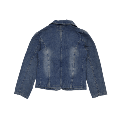 Xi Mai Lin Medium Denim Blazer Jacket Blue 80 Cotton 17 Polyester 3 Elastane Notch Lapel