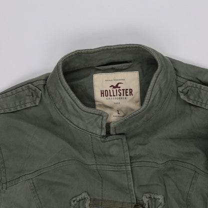 Hollister Olive Military Jacket Large 100% Cotton Stand Collar
