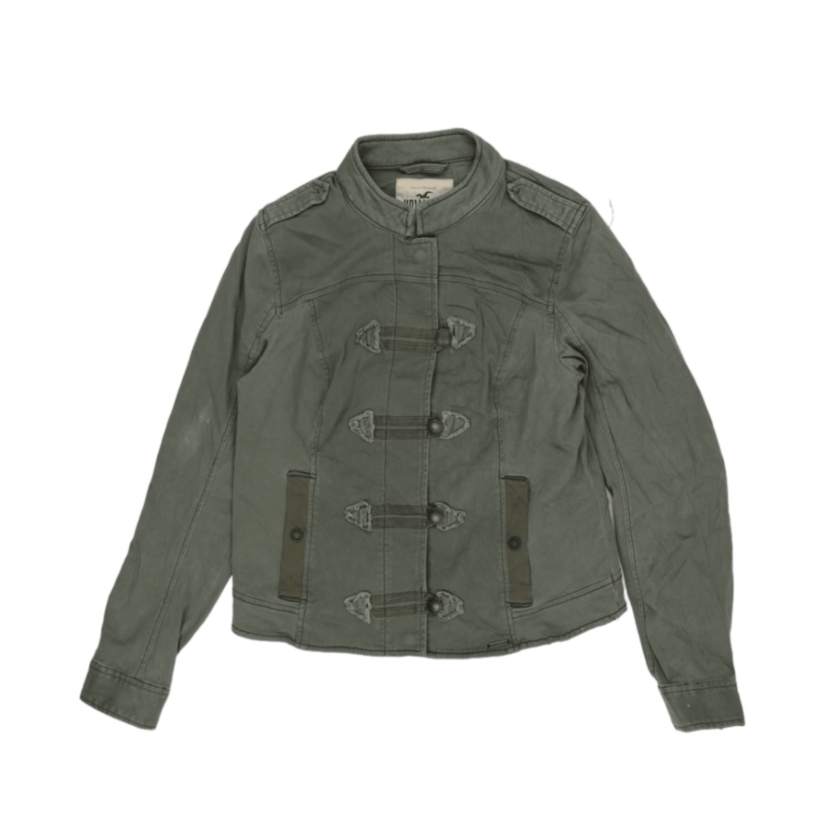 Hollister Olive Military Jacket Large 100% Cotton Stand Collar